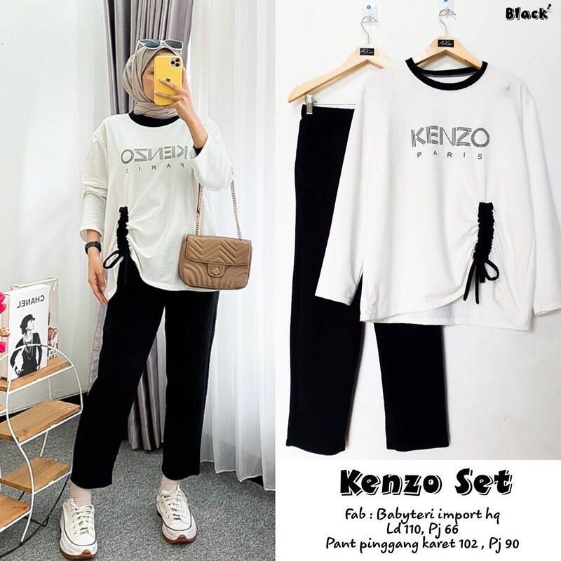 kenza one set sporty wanita setelan baju olahraga terbaru stelan babyterry muslimah