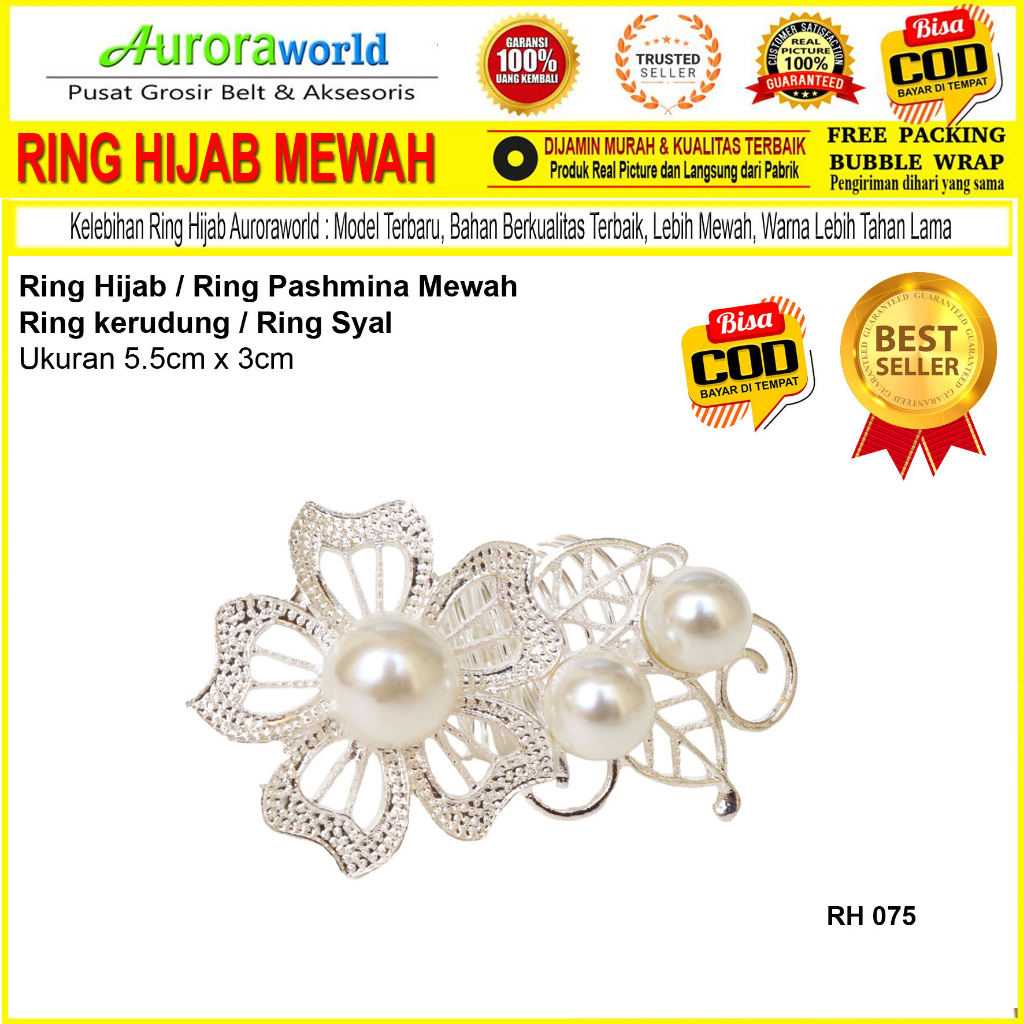 Auroraworld Ring kerudung hijab bros ring syal permata Ring Pashmina Berlian mutiara Mewah bros cincin kerudung scarf fashion terbaru anti karat