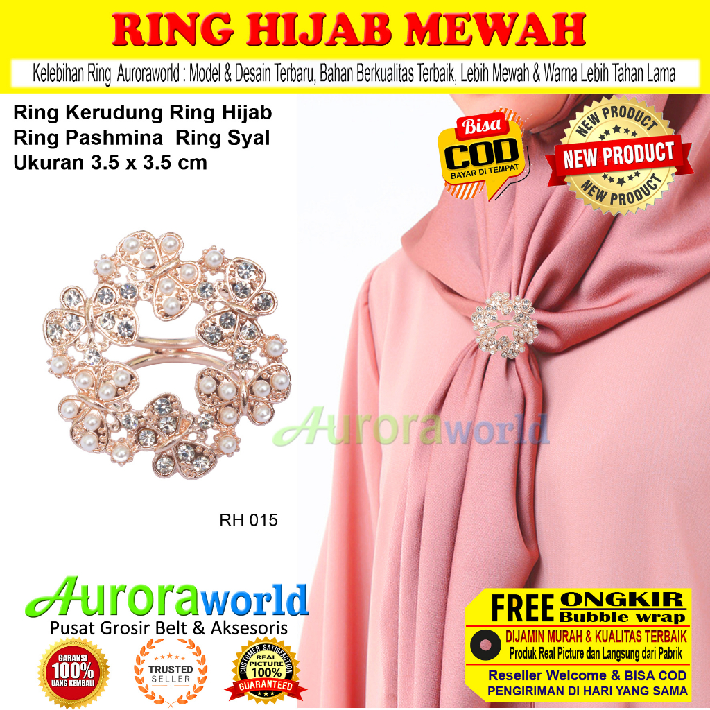 Auroraworld Ring kerudung hijab bros ring syal permata Ring Pashmina Berlian mutiara Mewah bros cincin kerudung scarf fashion terbaru anti karat