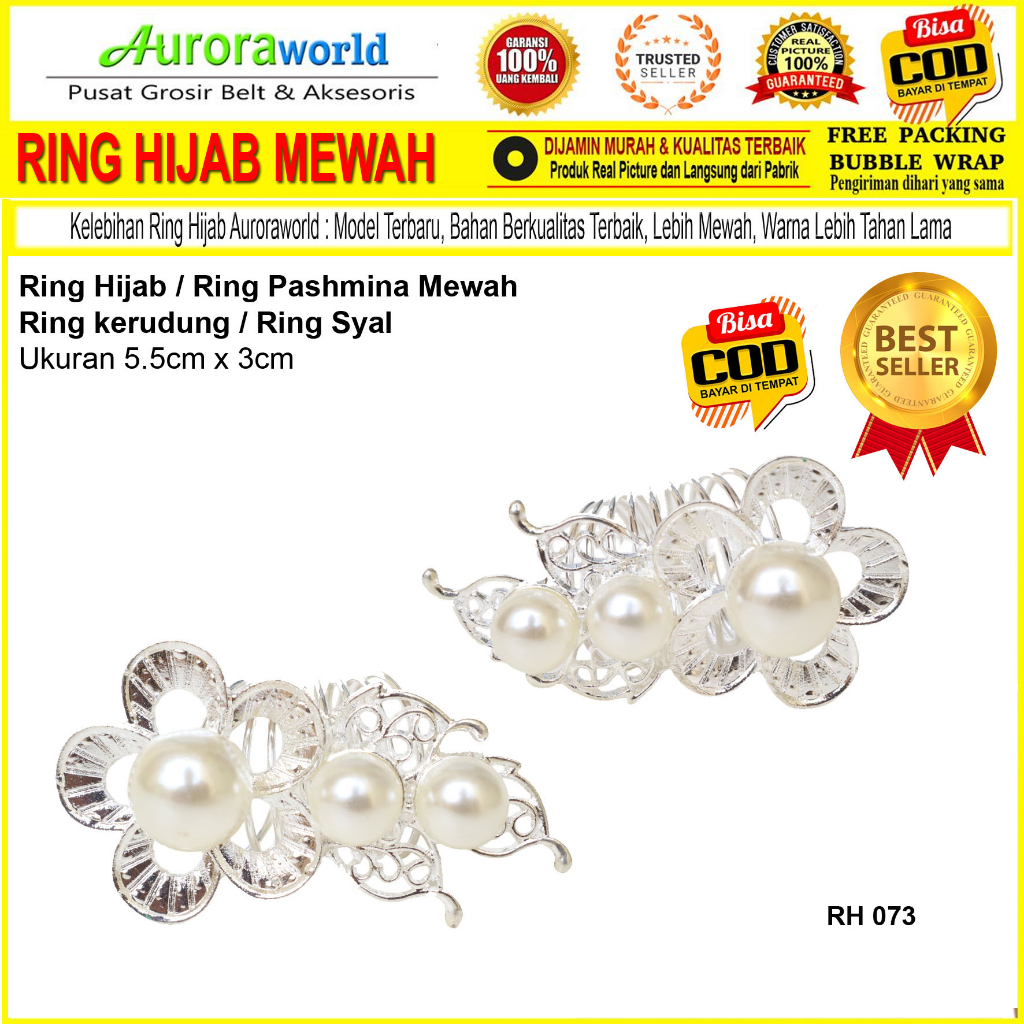 Auroraworld Ring kerudung hijab bros ring syal permata Ring Pashmina Berlian mutiara Mewah bros cincin kerudung scarf fashion terbaru anti karat