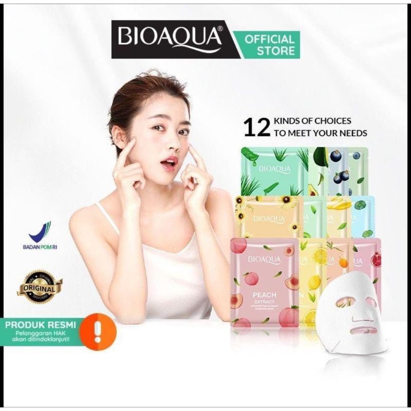 BIOAQUA Sheet Mask Paket Effect 10X Essence Masker Muka Glowing Masker Wajah bpom organik Vitamin C 