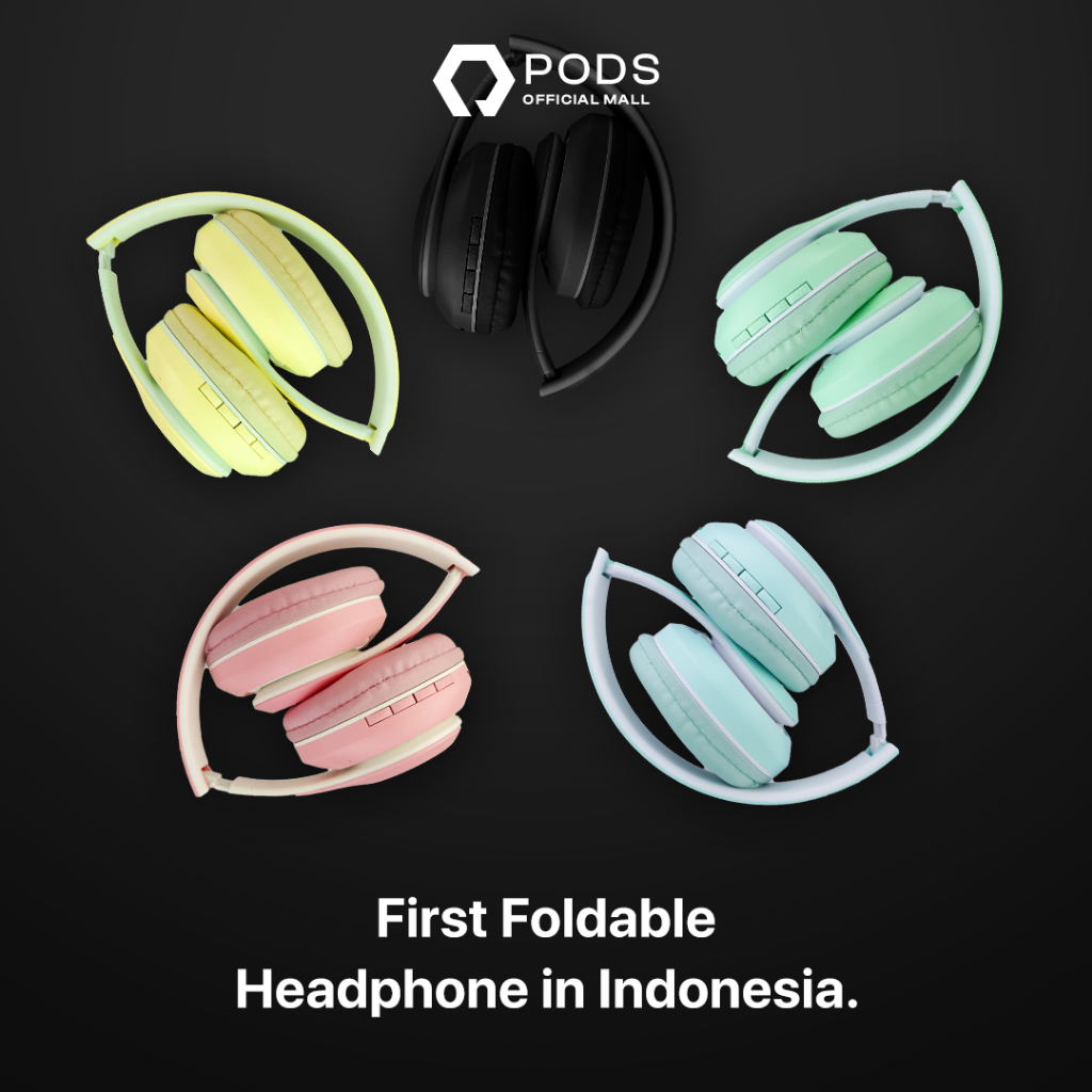 The Pods Play Pro [2023] Foldable Headphone Bluetooth Wireless - Bluetooth 5.0 Premium Wireless Headphone for IOS &amp; Android by Pods Indonesia