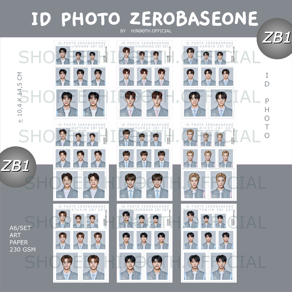 ID PHOTO ZB1 ZEROBASEONE FOTO 3X4 ZHANGHAO HANBIN MATTHEW RICKY GUNWOOK TAERAE GYUVIN JIWOONG YUNJIN
