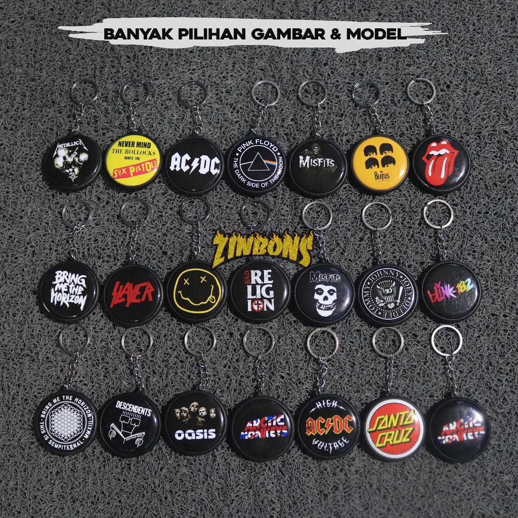 Gantungan Kunci Musik Dua Sisi Termurah Ganci Band Kualitas Premium Gantungan Kunci Acdc Nirvana dan Bmth