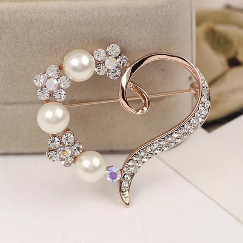 Bros love Korea import premium bross hati mutiara permata brooch by Athar shop 1