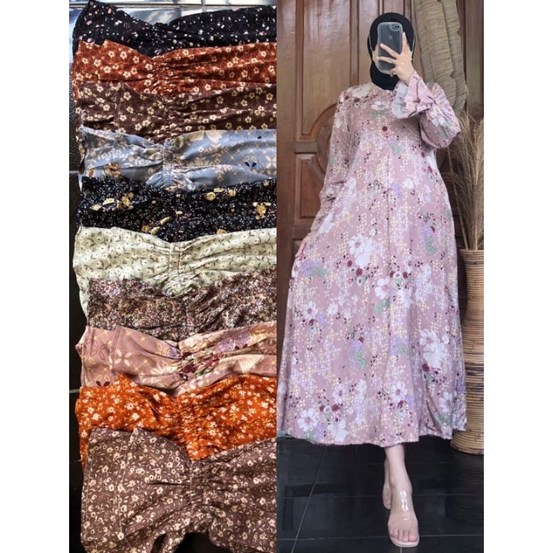 MIDI DRESS RAYON PREMIUM MOTIF BUNGA KECIL
