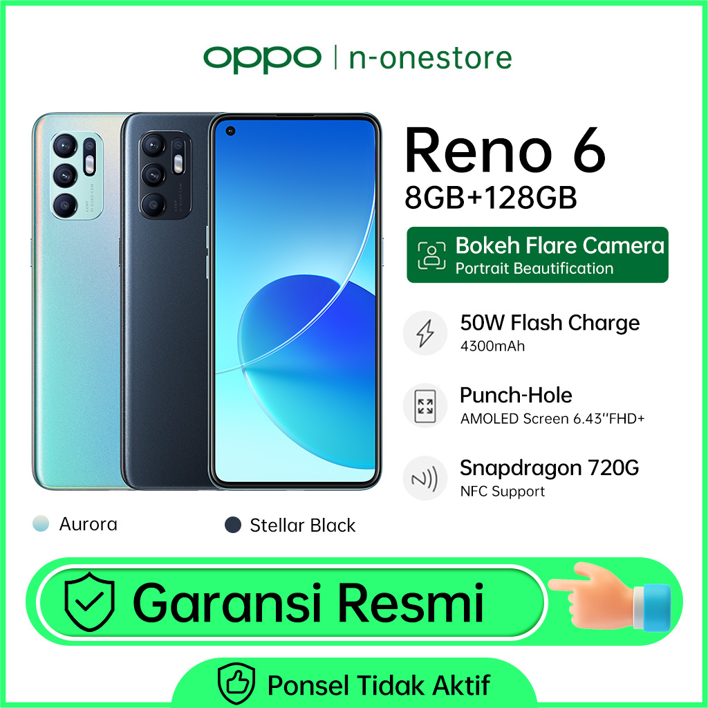 Oppo Reno 6 8/128GB RAM 8GB ROM 128GB 30W VOOC Flash Charge AI Color Portrait Video Garansi resmi OPPO BNIB OPPO Reno 5F OPPO Reno5 F OPPO Reno 5 OPPO Reno 6