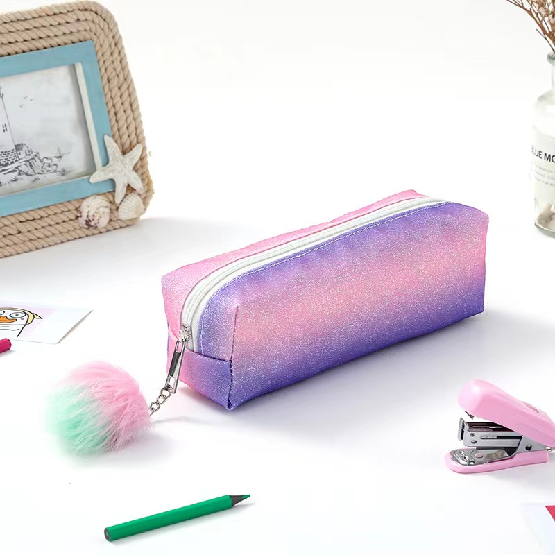 Tempat pensil lucu baru tempat pelangi Glitter flash kapur tas mengkilap tas pensil siswa penyimpanan alat tulis tas pensil