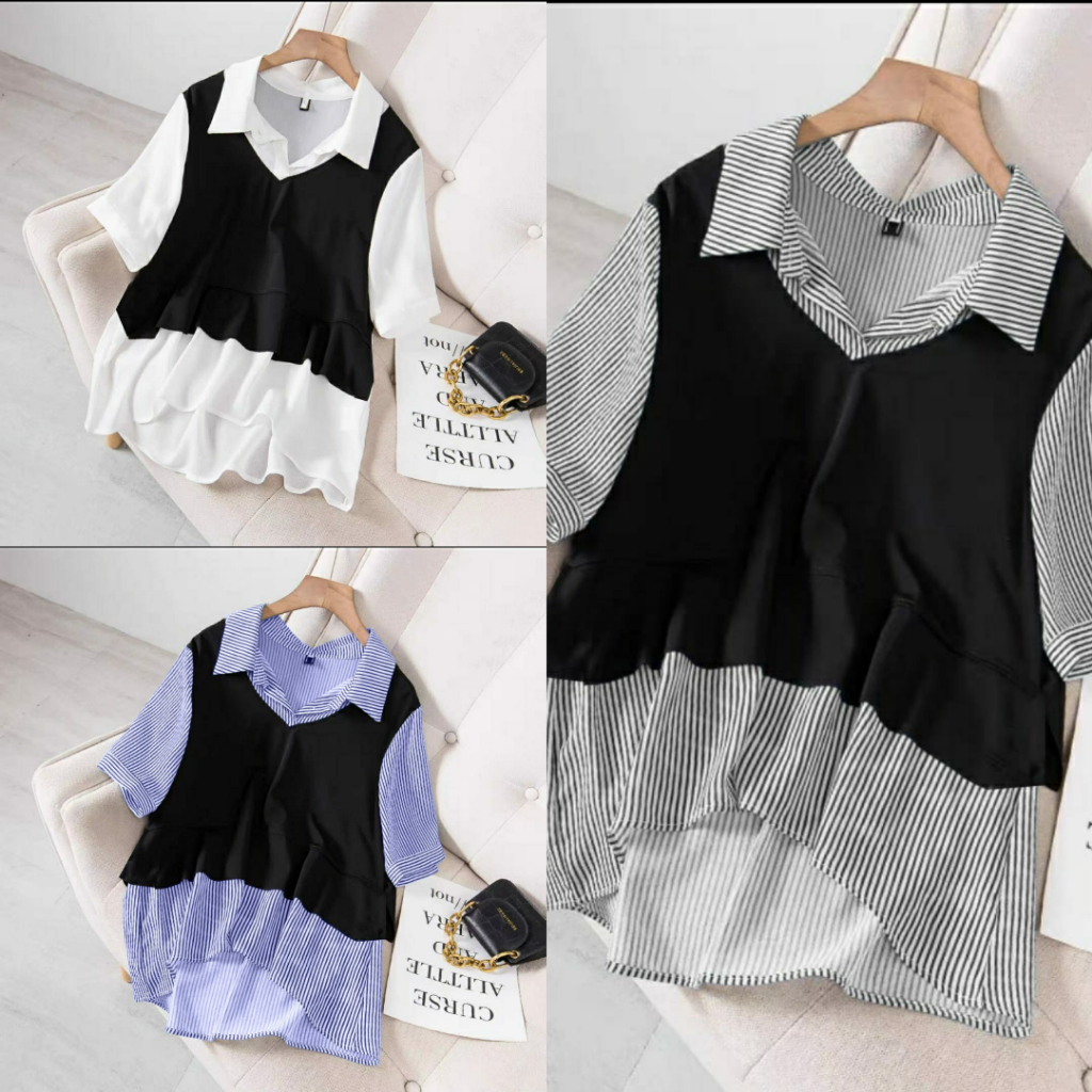 BJfashionwanita / Blouse Tami / Blouse Salur / Blouse Kerah Salur / Blouse Kombinasi / Kombinasi Sal