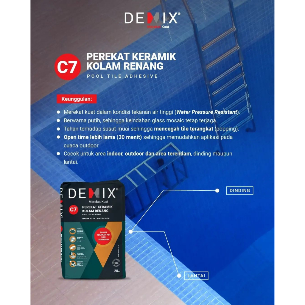 Semen Instan DEMIX C7 Perekat Keramik Kolam Renang Mortar Instant Cement