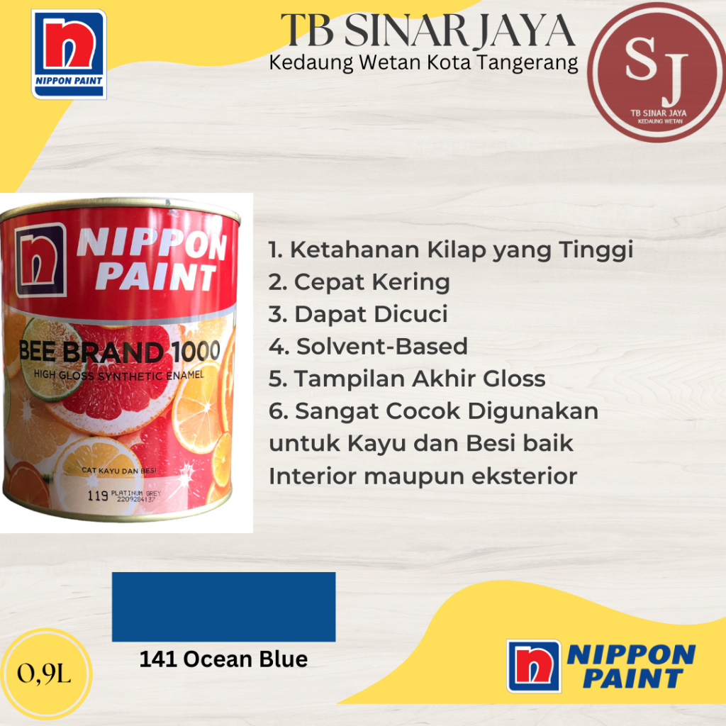 Cat Kayu dan Besi BEE BRAND 1000 Nippon Paint 0.9L - 141 Ocean Blue