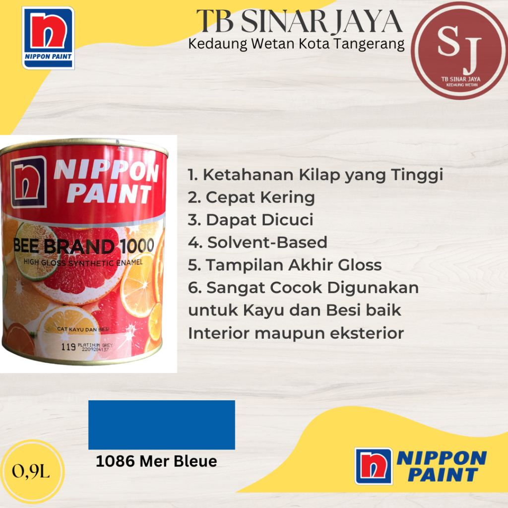 Cat Kayu dan Besi BEE BRAND 1000 Nippon Paint 0.9L - 1086 Mer Bleue