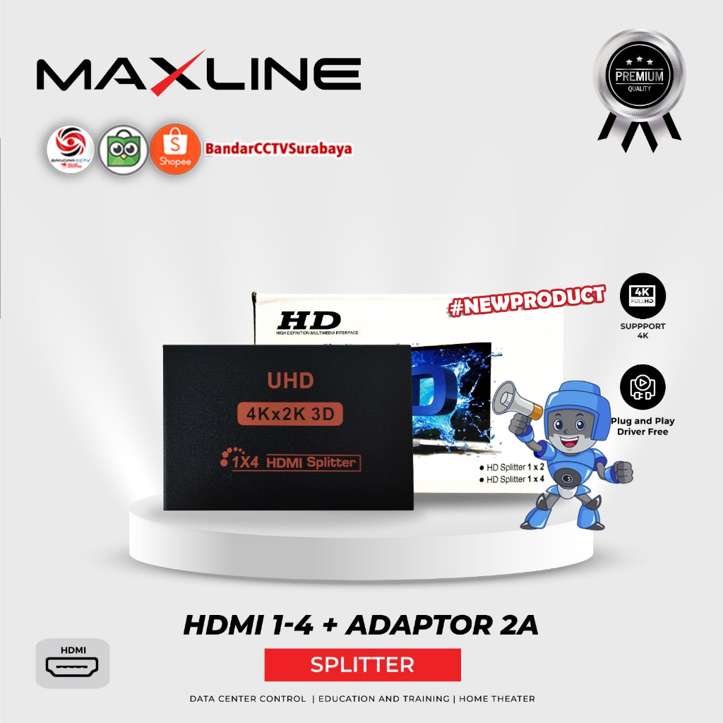 HDMI SPLITTER MAXLINE HDMI 1-4 + ADAPTOR 2A