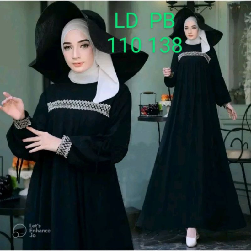 Medina dress Baju gamis wanita bahan cringcle air flow mix renda tangan balon all size