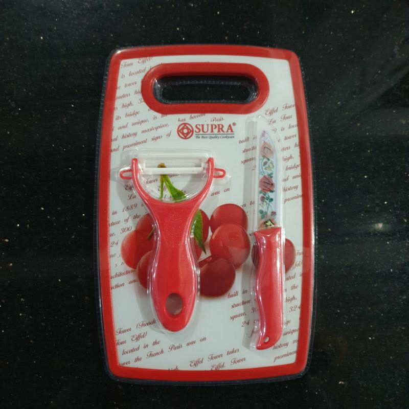 Talenan + Pisau + Peeler Cantik Supra Motif Bunga / Supra 3 pcs chopping board / pisau cantik / pisau buah /talenan