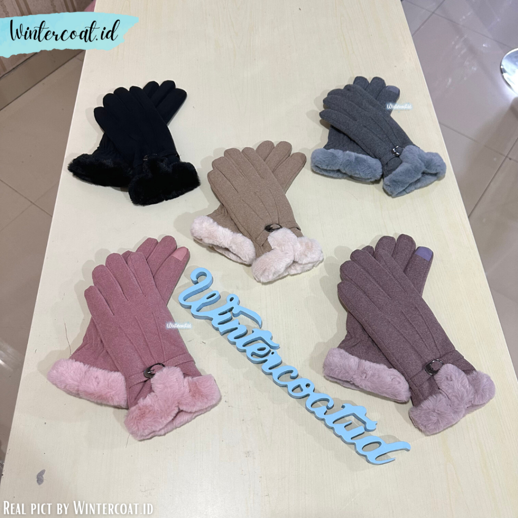 Gloves winter wanita suede fur hangat import sarung tangan cewek fashionable musim dingin