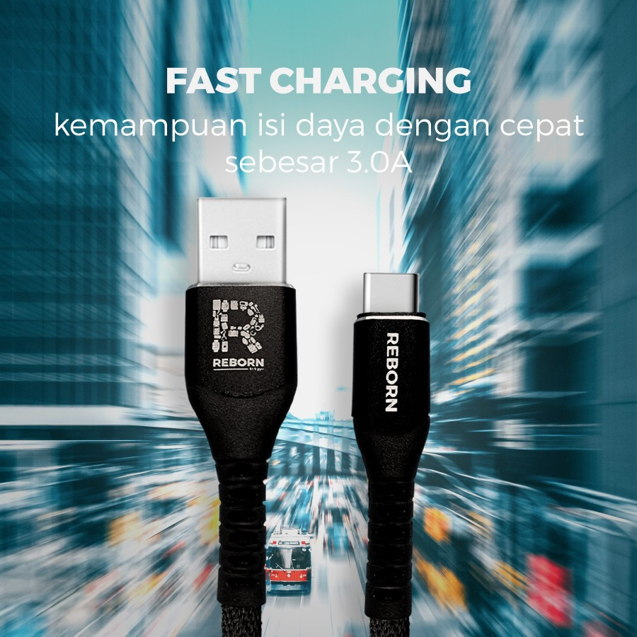 Reborn R-C100 Kabel Data Usb To Type C Fast Charge 3A Kabel Type C 1M