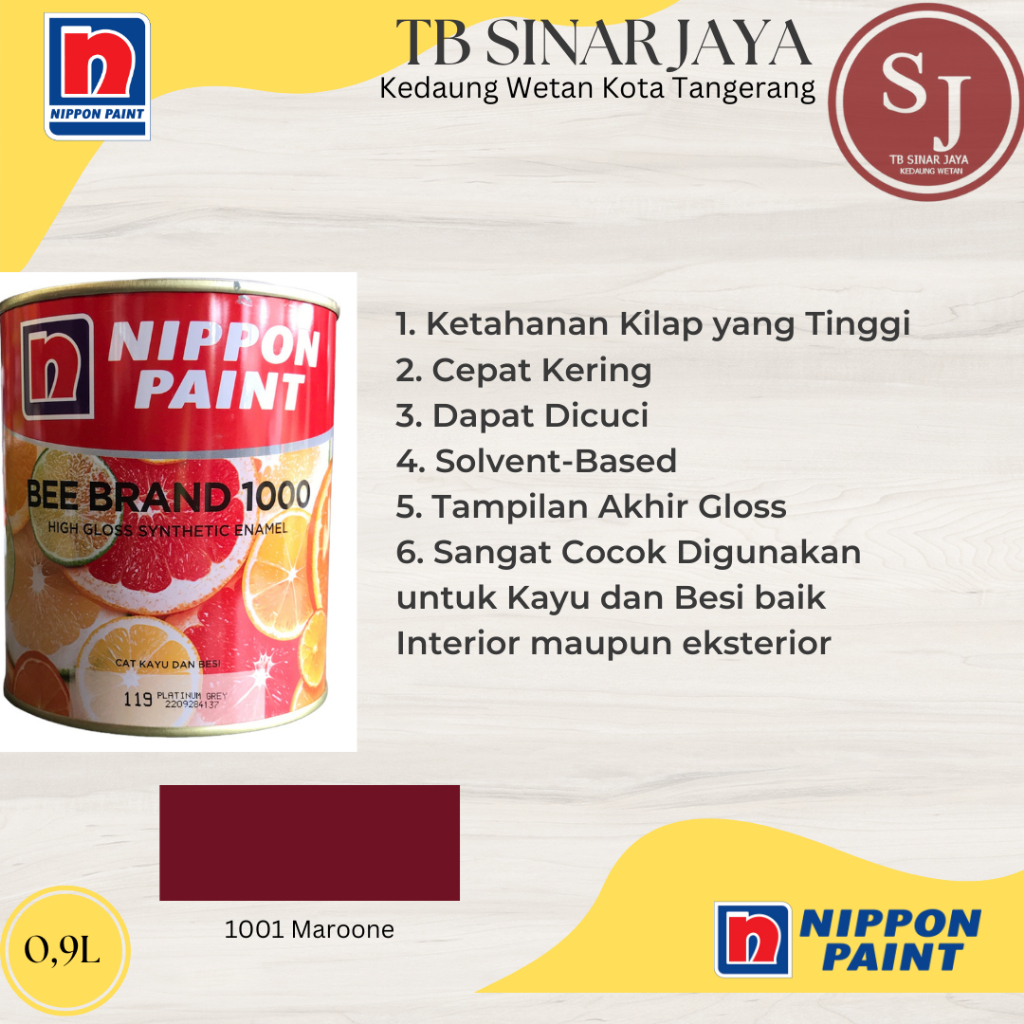 Cat Kayu dan Besi BEE BRAND 1000 Nippon Paint 0.9L - 1001 Maroone