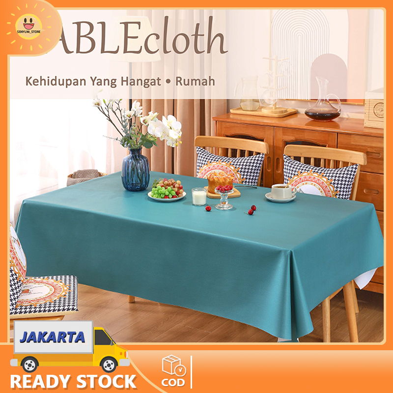 Taplak Meja Makan Premium Waterproof Anti Air Model Bohemian Warna Polos Alas Meja Makan 140*180/140*140cm PVC Table Cloth