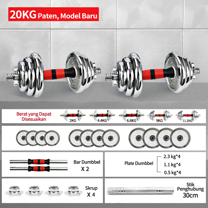 【spot barang】20KG Dumbel BESI/Dumbel Set Max 20kg/Dumbbel barbel crome 20kg