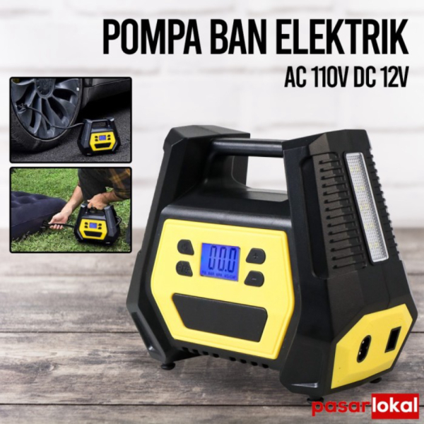 Unik Pompa Ban Elektrik Digital Tire Inflator AC 110V DC 12V Yellow Limited