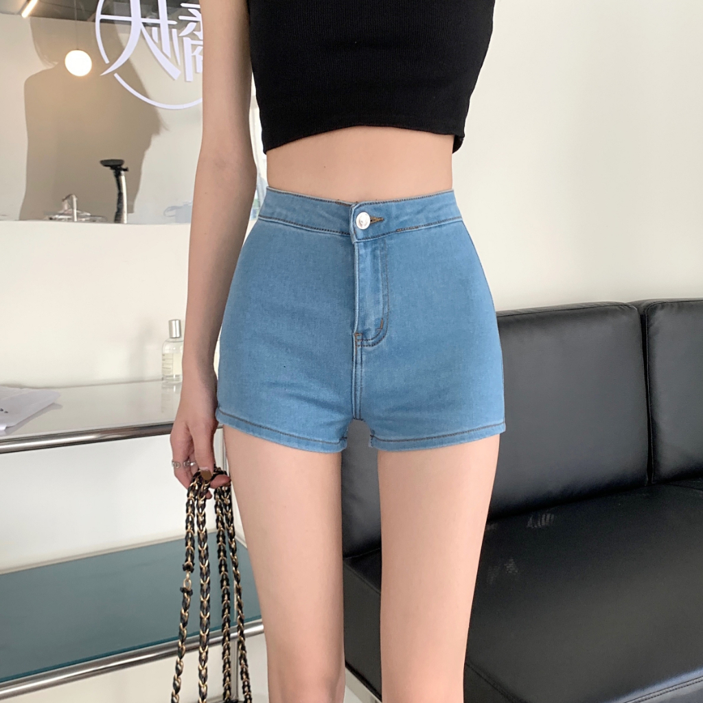 Celana Pendek Jeans Wanita Seksi Fashion Stretch Highwaist Biru