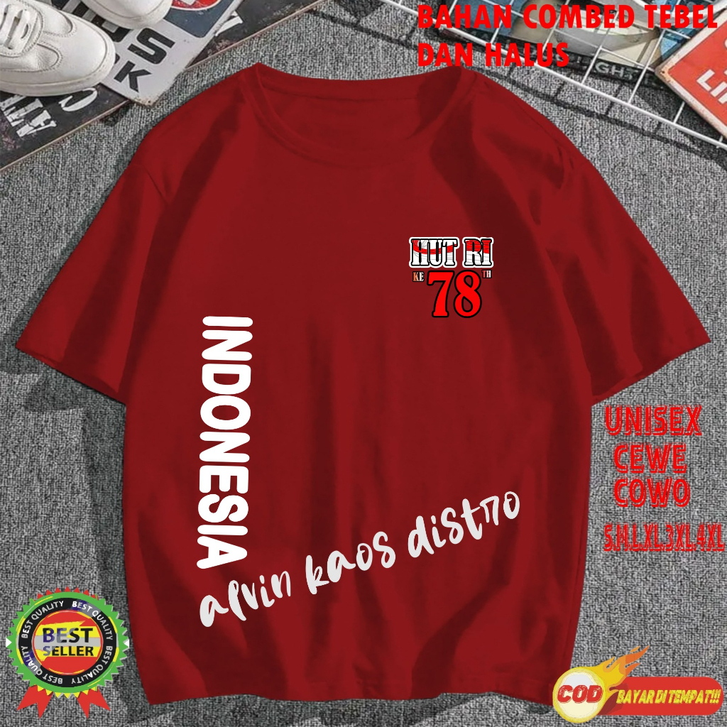 Kaos Logo HUT RI 78 INDONESIA SAMPING INDONESIA 17 AGUSTUS 1945 2022 KEMERDEKAAN INDONESIA Kaos Murah Kaos katun Kaos Bergambar Kaos Pria Dan Wanita Kaos Promo Best Seller