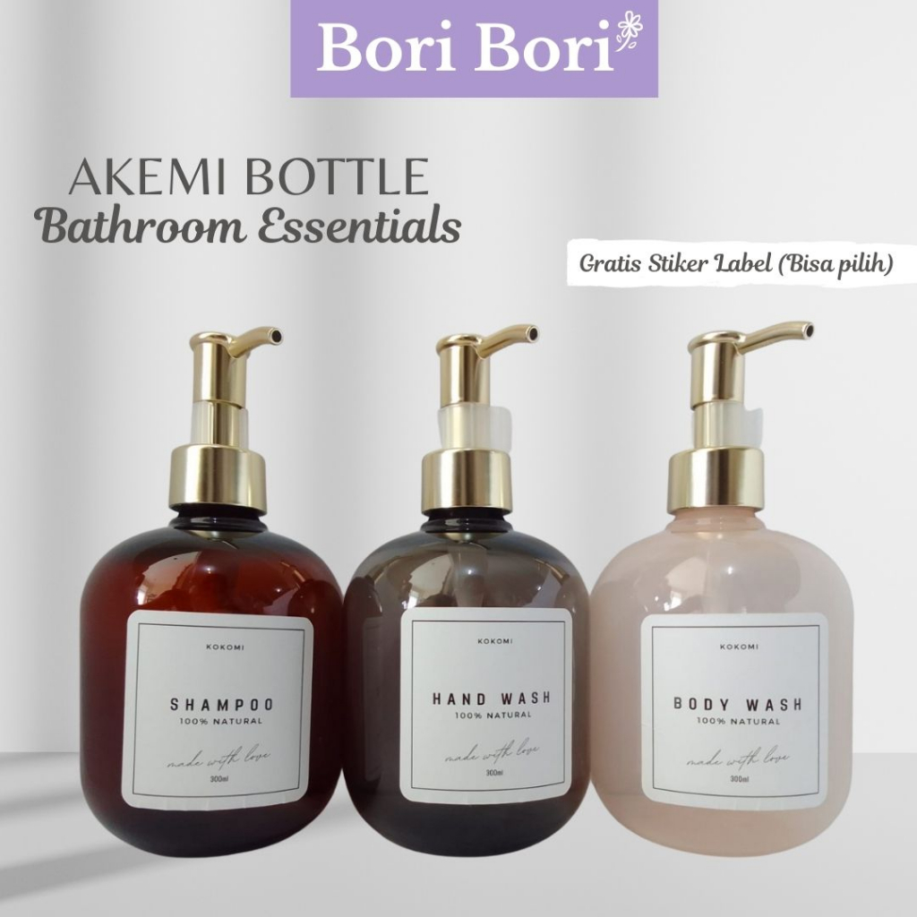 KOKOMI Botol Sabun Aesthetic AKEMI Botol Refill Sabun Cair 300ml Dapat Stiker Label Botol Refillable