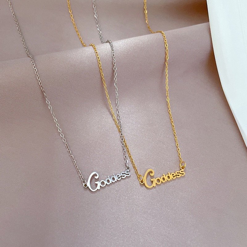 kalung tulisan goddess titanium asli