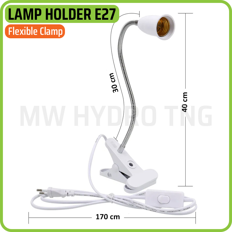 Fitting Jepit Lampu Fleksibel dengan Saklar, Flexible E27 Lamp Holder Clamp &amp; Switch