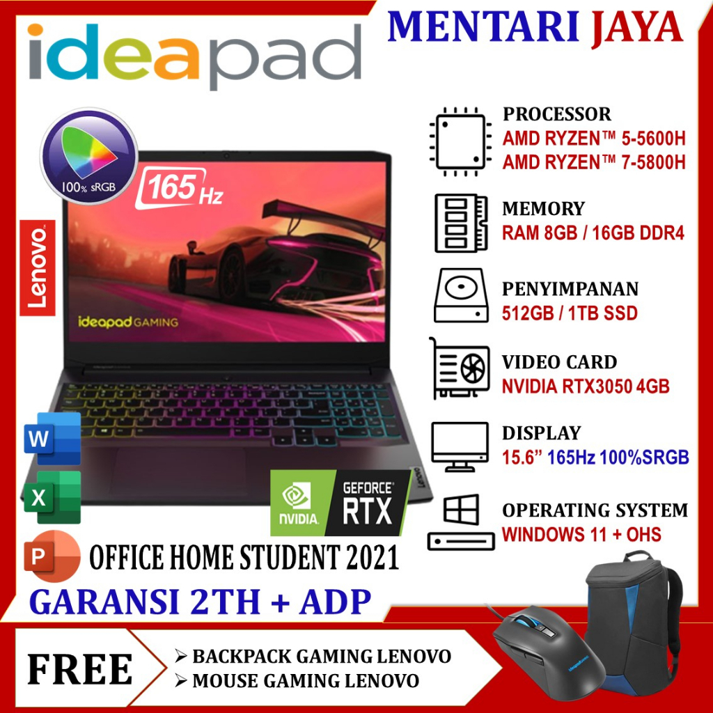LENOVO IDEAPAD GAMING 3 15 RTX 3050 RYZEN 7 5800H 32GB 1TB SSD FHD 120HZ WINDOWS 11
