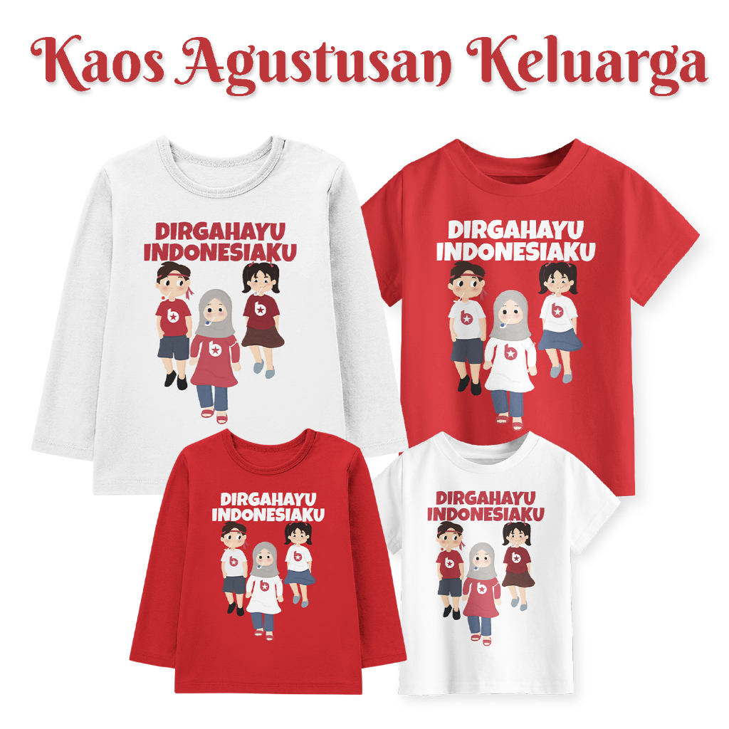 Kaos Couple Family Agustusan Anak Dan Dewasa Motif Balap Kelereng Warna Merah Putih