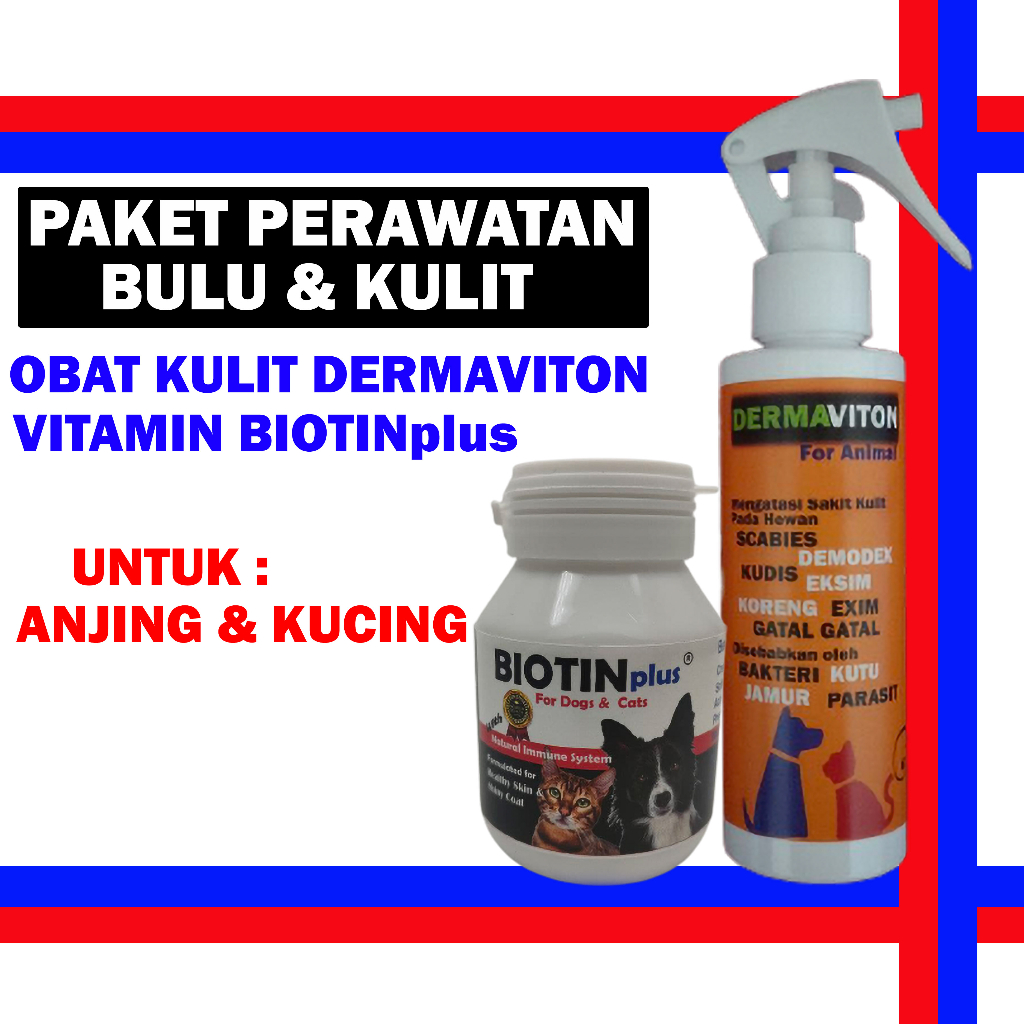 Vitamin Bulu Obat Kulit Kucing Anjing Bulu Rontok Botak Jamur Scabies Luka - BIOTIN + DERMAVITON