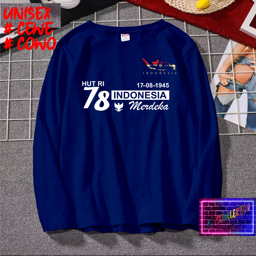 JUMBO Lengan Panjang Kaos Hut 78  RI 17 agustus 1945 kemerdekaan RI KAOS HITS KAOS BANDUNG KAOS MURAH 2023 PAKAIAN PRIA PAKAIAN WANITA TREND KAOS