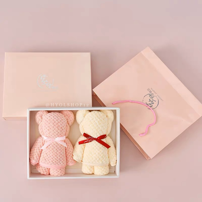 [HY.OLSHOP12] Handuk Mandi &amp; Wajah Set 2in1 Motif Boneka Premium Cotton Tebal Halus Hadiah Souvenir Pernikahan Hampers Kado Gift Towel