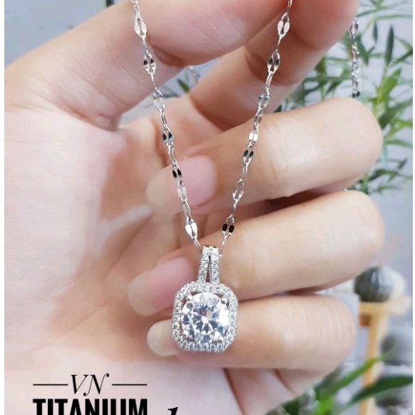 Kalung Titanium Wanita Dewasa Terbaru Motif Kotak Permata Zircon Cantik Rantai Pecah Kopi 505a4