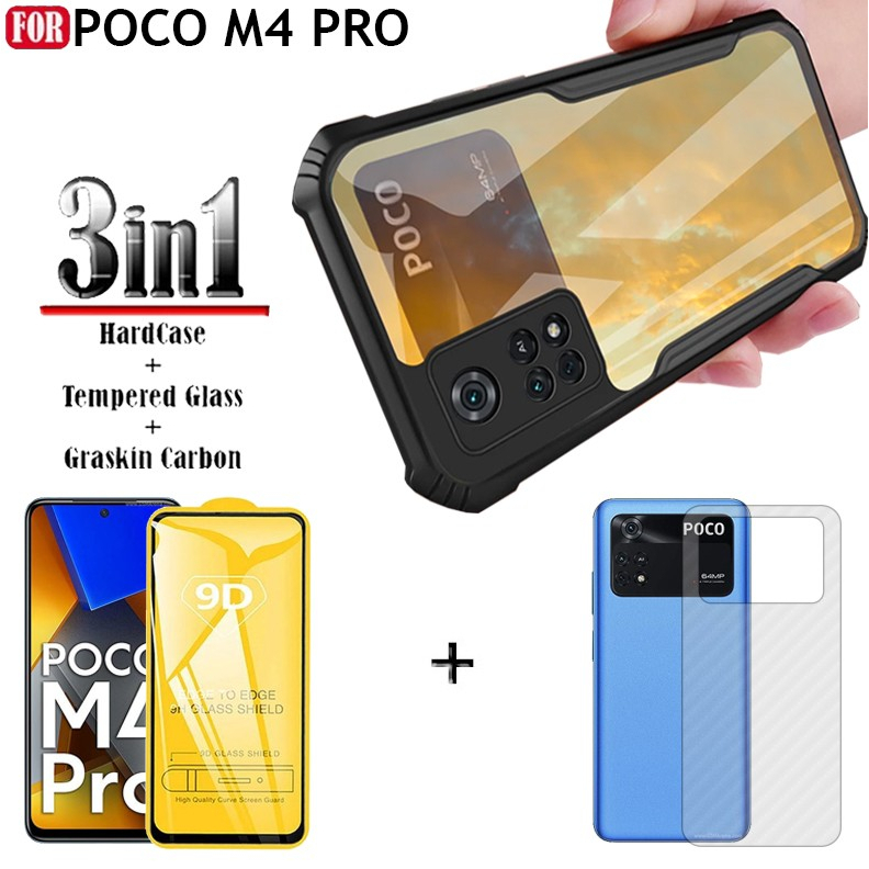 Paket 3 in 1 Poco M4 Pro 4G Hardcase + Anti Gores Kaca + Garskin