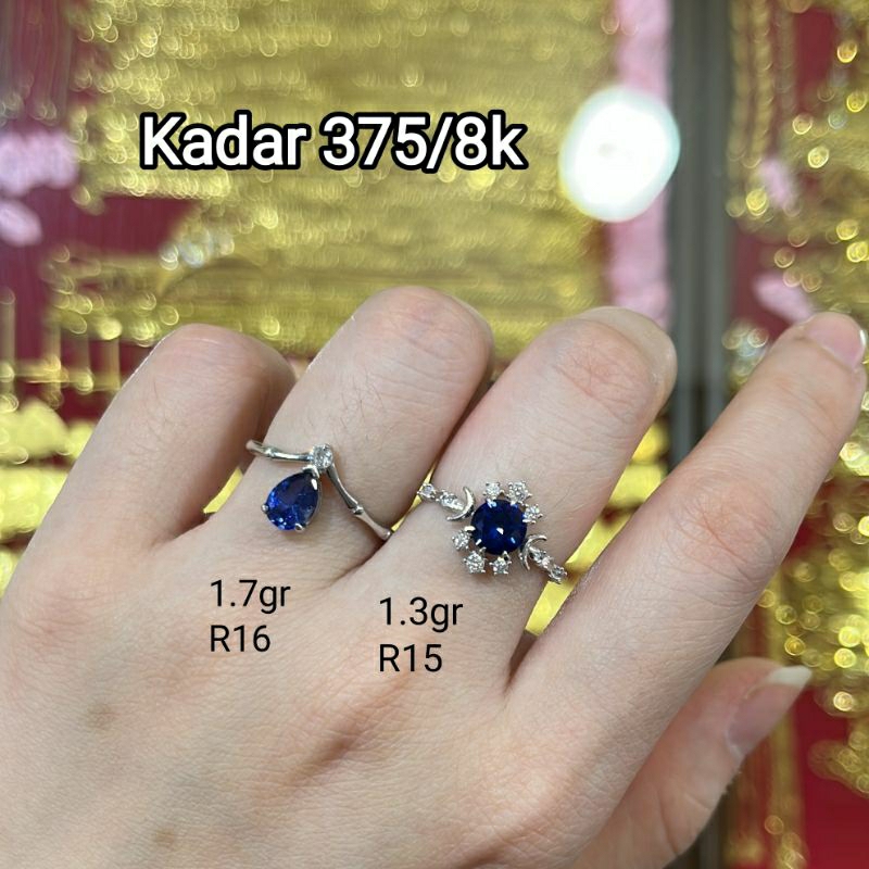 Cincin Mas Putih Kadar 375/8K Mata Biru Saphire Emas Asli