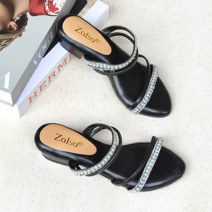 Sandal high heels 3CM hak tahu wanita tali mutiara IN-04