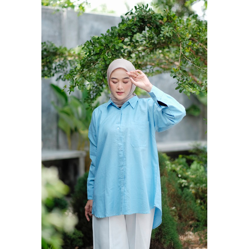 Kemeja Wanita Linen Oversize Olivia Shirt Linen Pocket