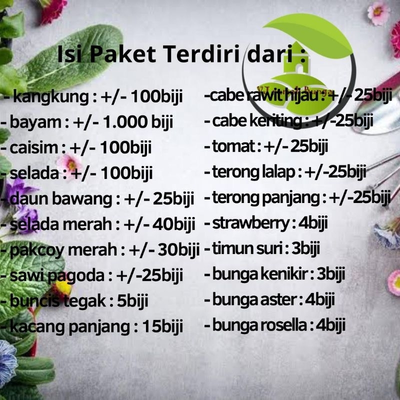 Paket Benih sayuran buah bunga 20 macam