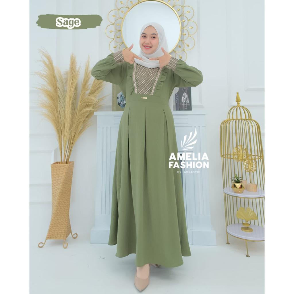 Dress YASMIN by amelia fashion gamis cringkle renda terbaru