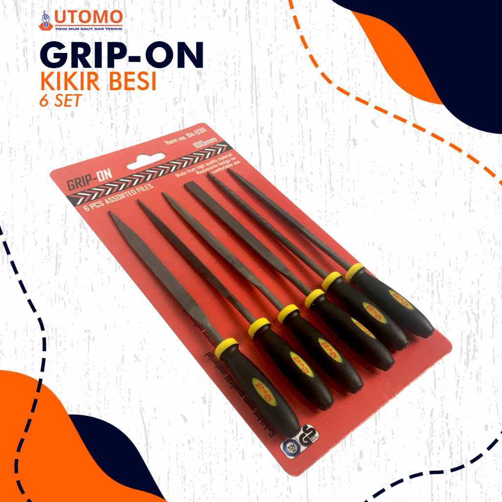 Kikir Grip on 6 pcs Kikir Besi Set Kikir Bulat Segitiga Kikir Gergaji Setengah Bulat Pendek Panjang