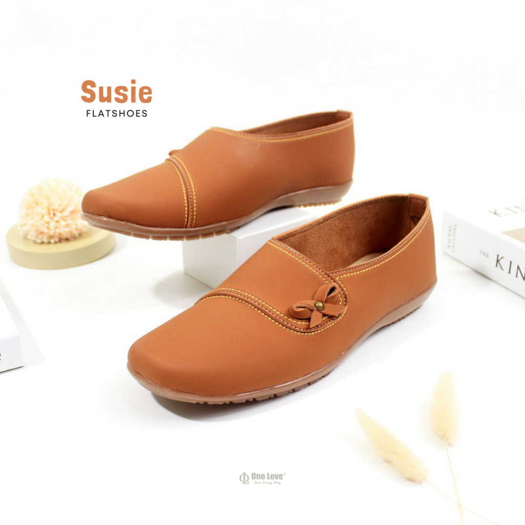 ONE LOVE Susie Sepatu Flatshoes Wanita Ukuran 36-42 Jumbo Warna Tan