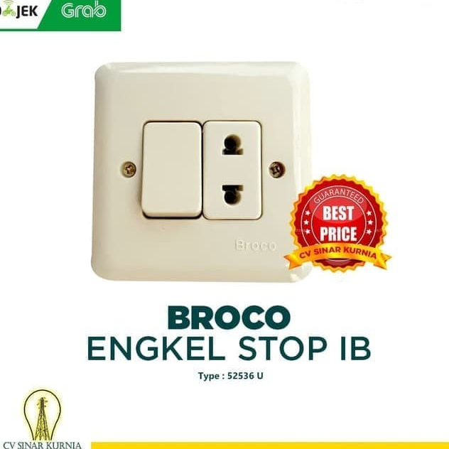 Stop Kontak + Saklar Merk Broco 52536U Engkel Stop IB inbow Warna Cream asli promo