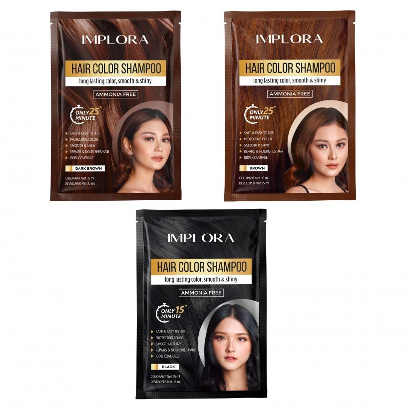 Implora Hair Color Shampoo 30ml Sachet - Pewarna Rambut Shampoo BPOM