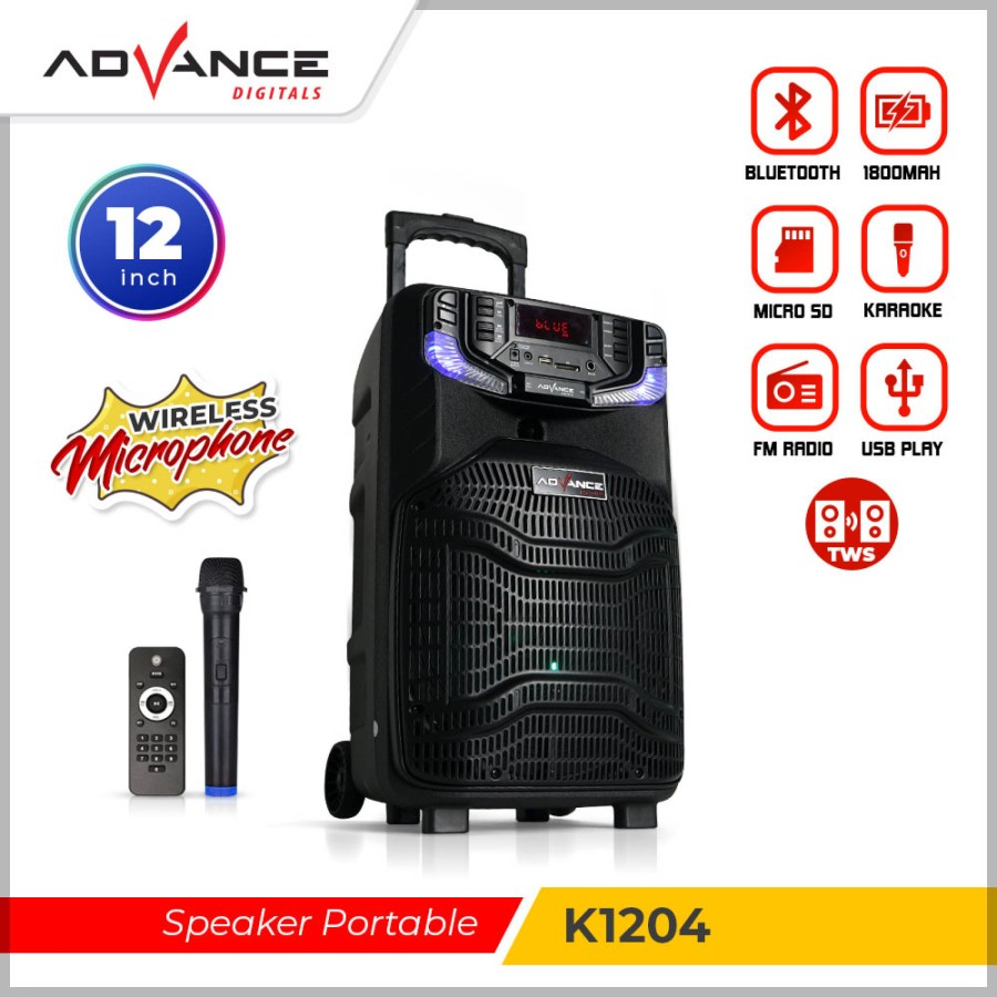 SPEAKER BLUETOOTH ADVANCE K1204/Speaker Portable 12 inch - FREE 1 MIC