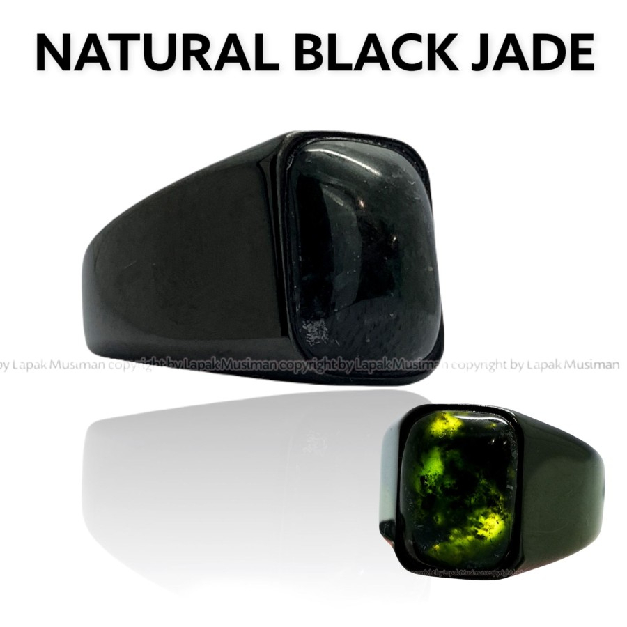 Cincin Pria Batu Keren Natural Giok Hitam Black Jade Asli Aceh