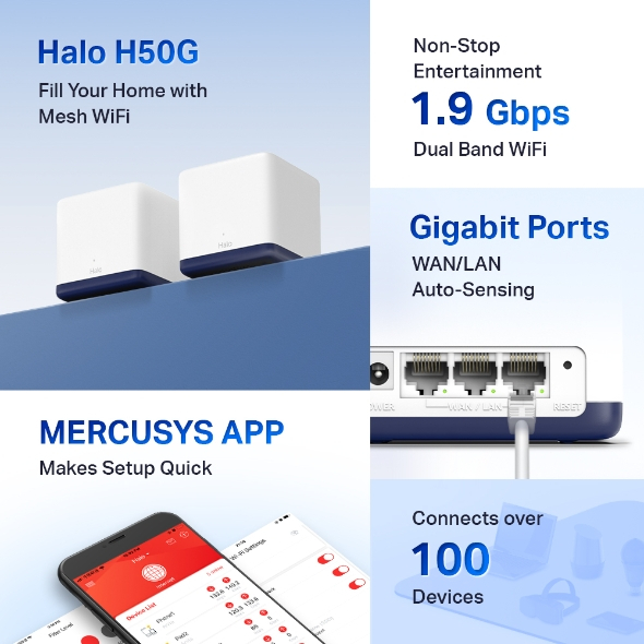 Mercusys Halo H50G AC1900 Dual Band Gigabit Whole Mesh Router 3-Pack