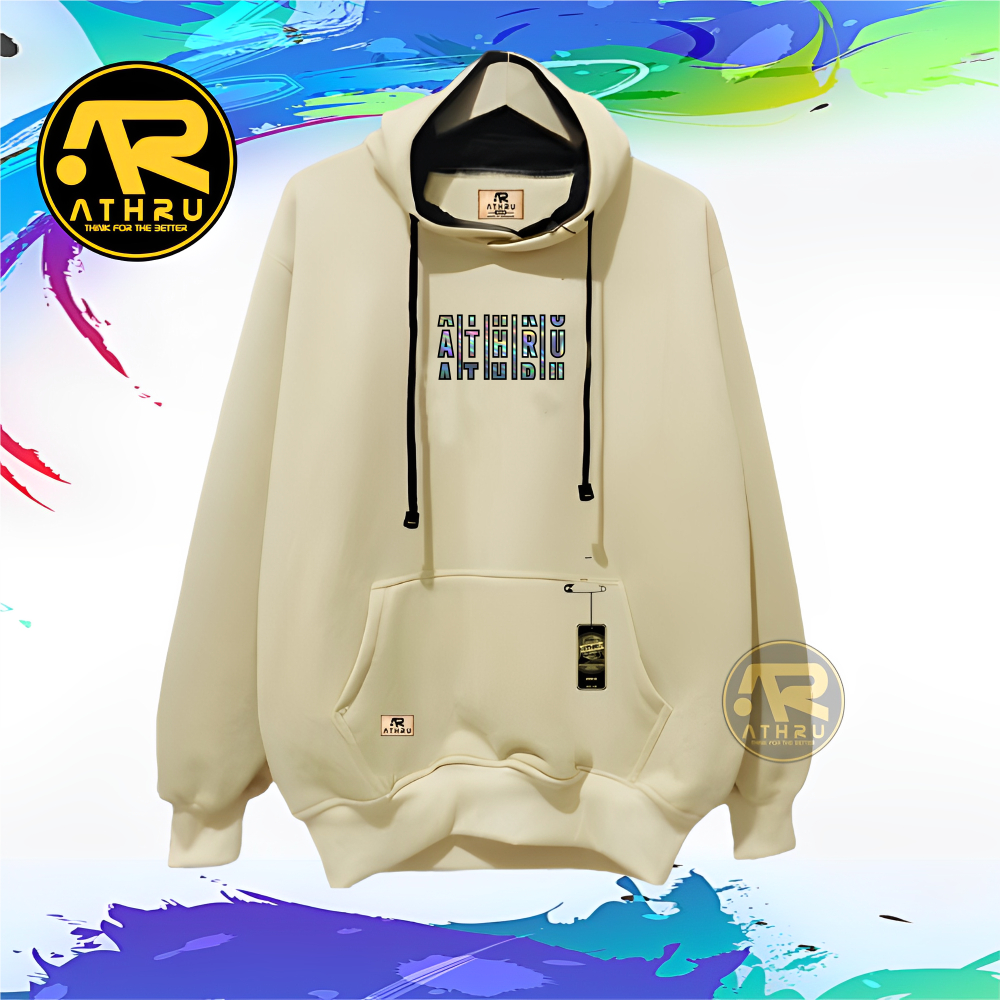 Sweater Hoodie Pria Wanita Warna Cream Sablon Foil Tangan Panjang Brand Lokal Switer Onisex Terbaru